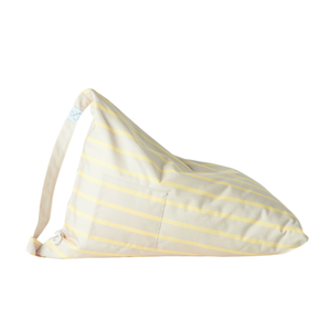 Striped bean bag chair with yellow lines on a white background
